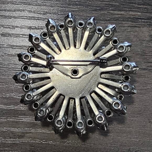 Vintage Prong Set Milk Glass & Smoky Rhinestones Domed Flower Brooch - Picture 3 of 4